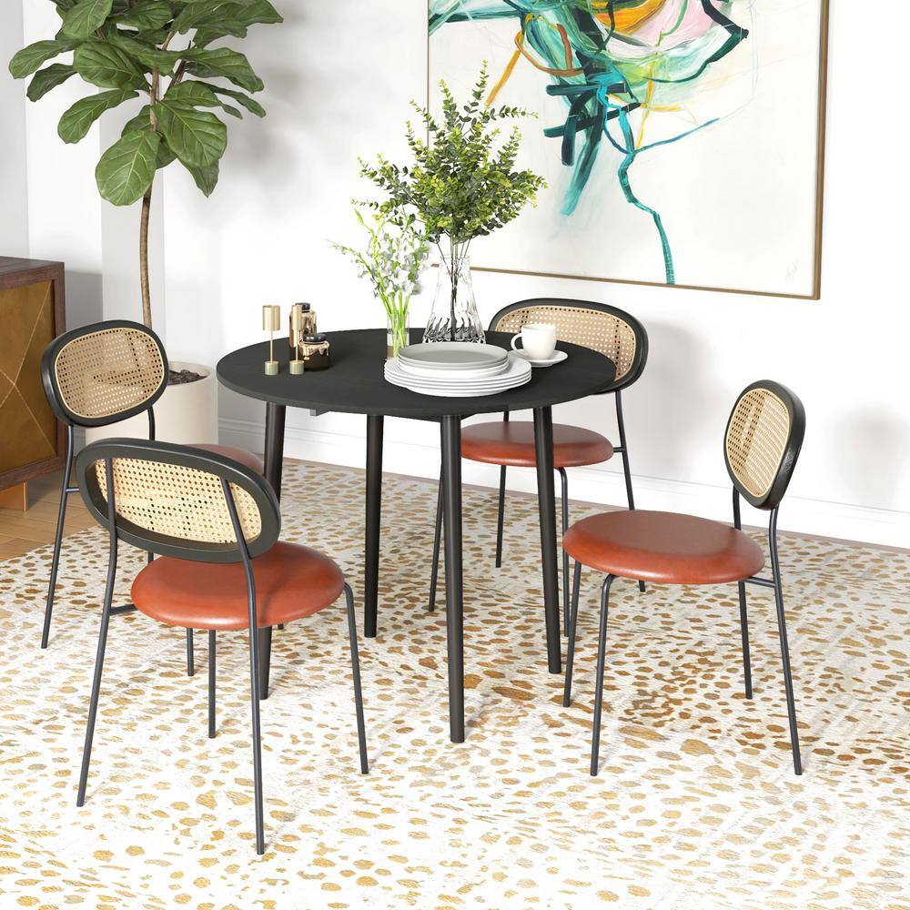 Black Round Foldable Dining Table with Pinewood Legs