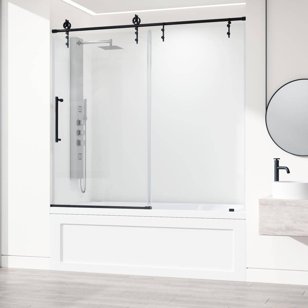 Hamilton 60" Matte Black Frameless Sliding Tub Door with Clear Glass