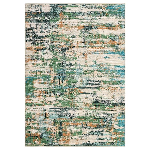 Modern Abstract Low Pile Soft Thin Carpet Washable for Bedroom Living Room Laundry Office Green, 9 ft. x 12 ft. Area Rug