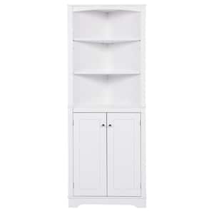 24.4 in. W x 13 in. D x 63.8 in. H White Linen Cabinet with Adjustable Shelves and Doors