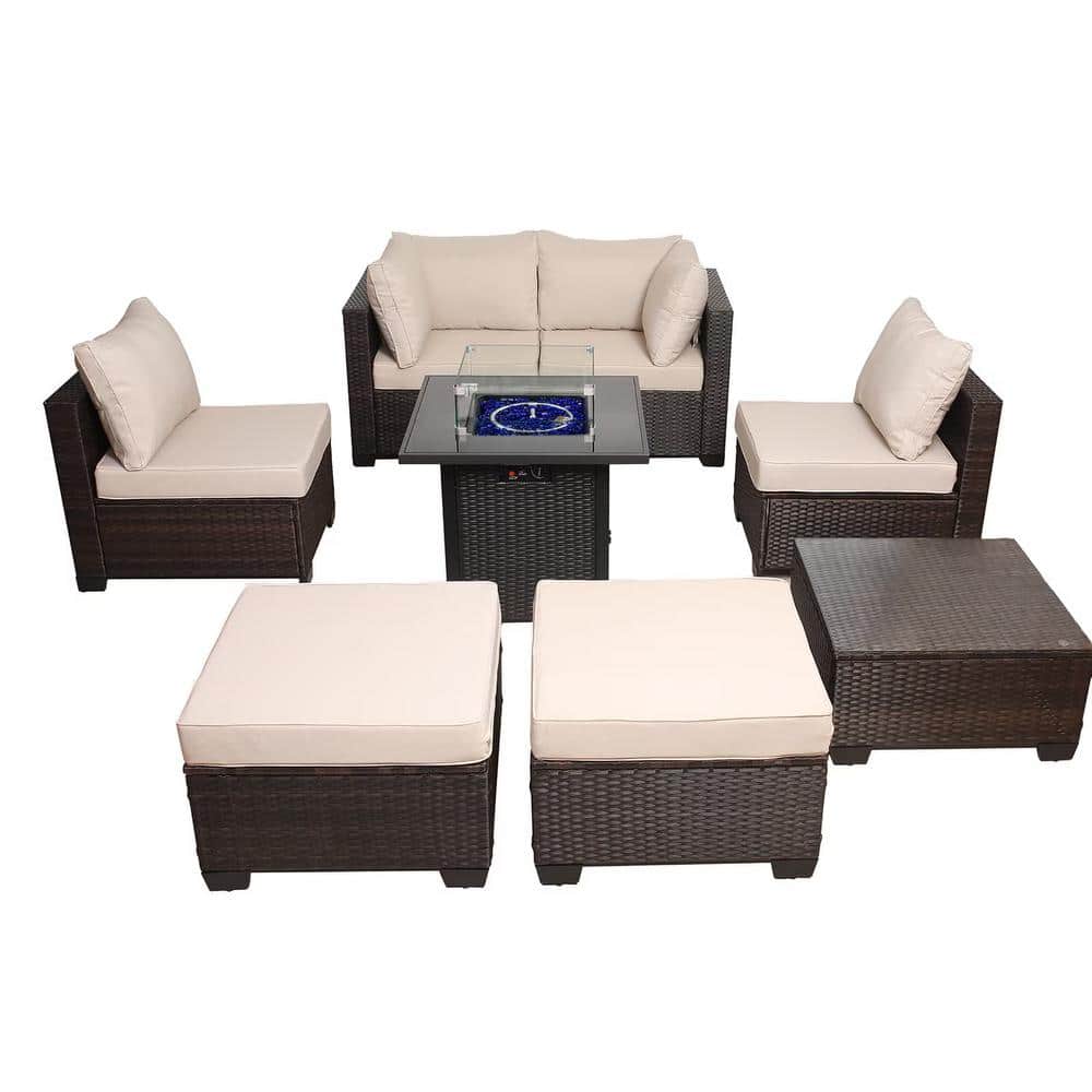 8-Piece Dark Brown PE Wicker Outdoor Patio Sectional Conversation Sofa Set 
