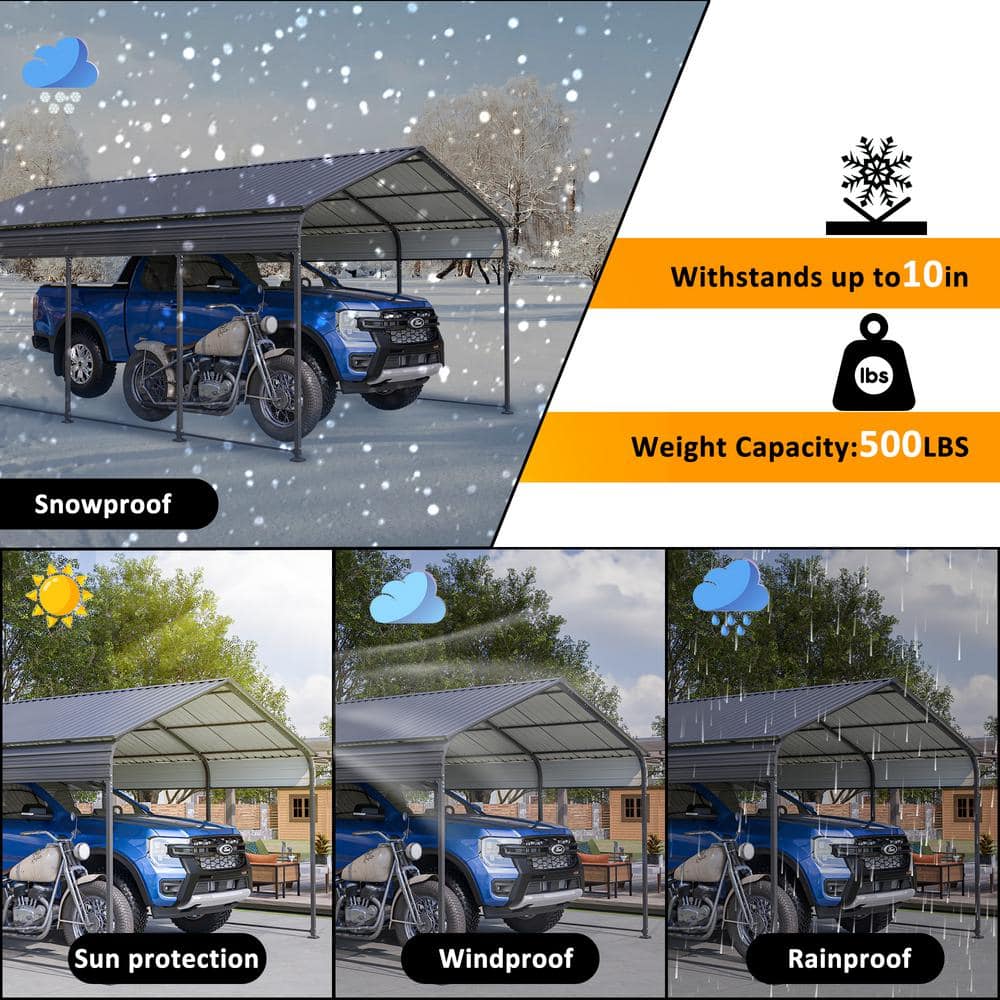 12' x 20' Gray Metal Carport with Galvanized Steel Roof