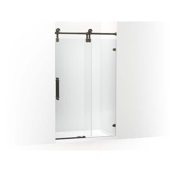 KOHLER Artifacts 46-47 in. W x 81 in. H Frameless Sliding Shower Door in Oil-Rubbed Bronze with 3/8 in. Thick Clear Glass