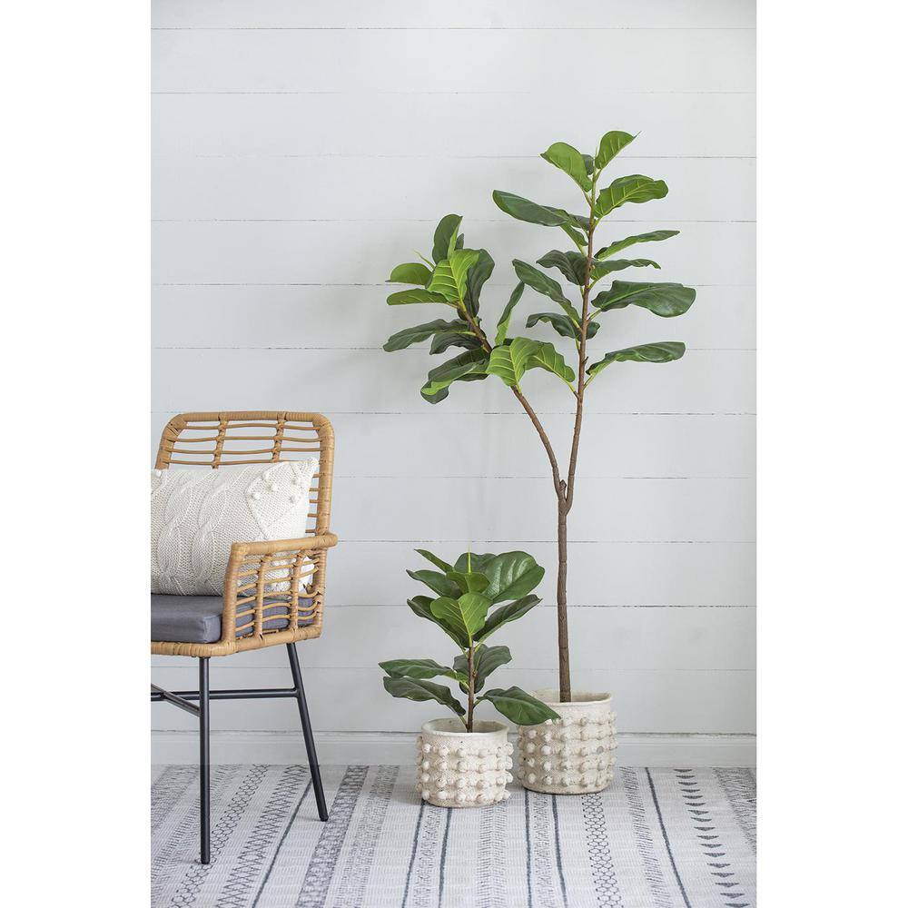 Tall Artificial Fiddle-Leaf Fig Tree in Woven Basket Set