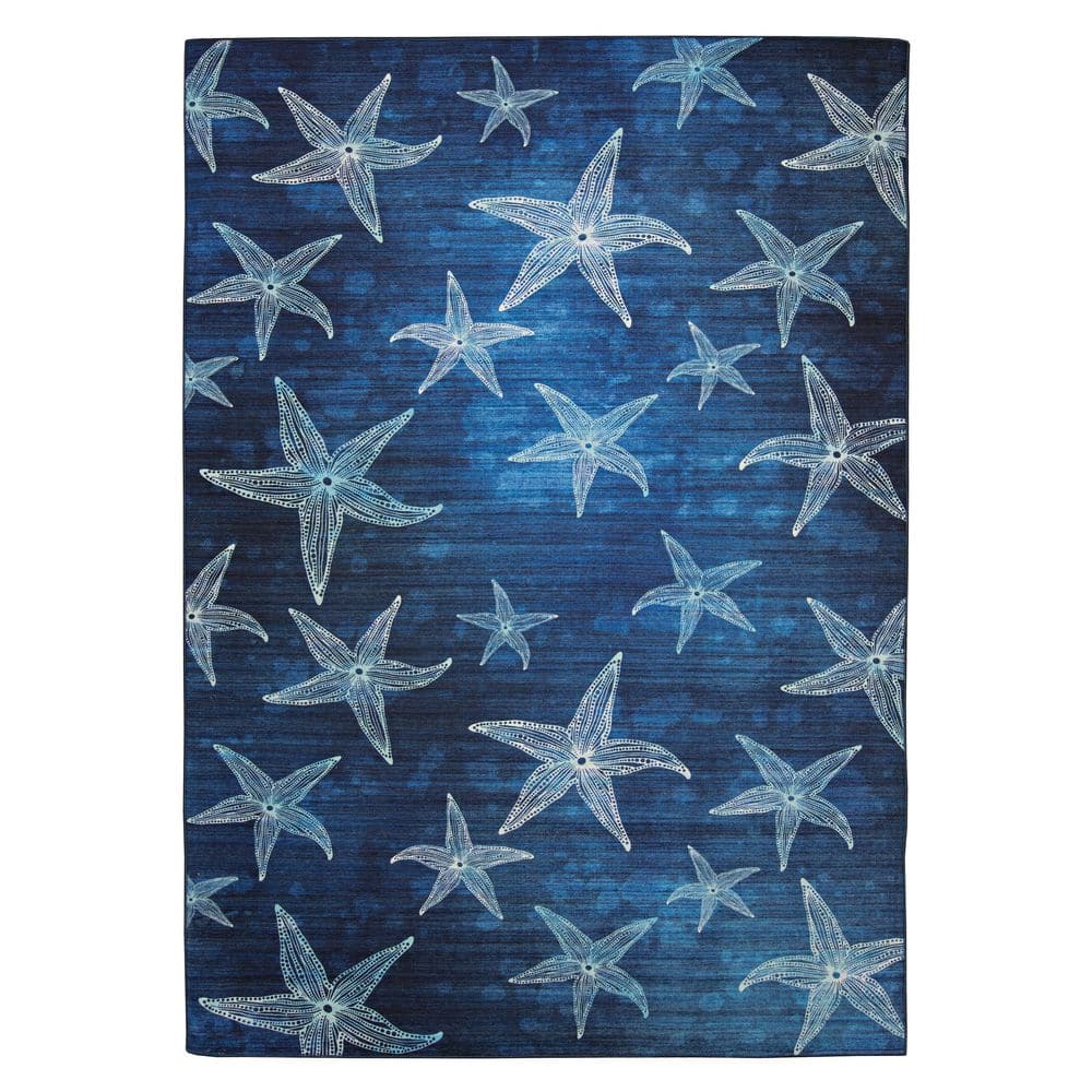 Betta Blue and Light Blue 5 ft. W x 7 ft. L Washable Polyester Indoor/Outdoor Area Rug price history on PriceWatchPro