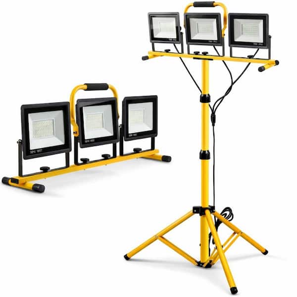 120V 21000 Lumens 3-Head LED Work Light with Stand, Adjustable Foldable Tripod, IP66 Waterproof, 6500K Job Site Light