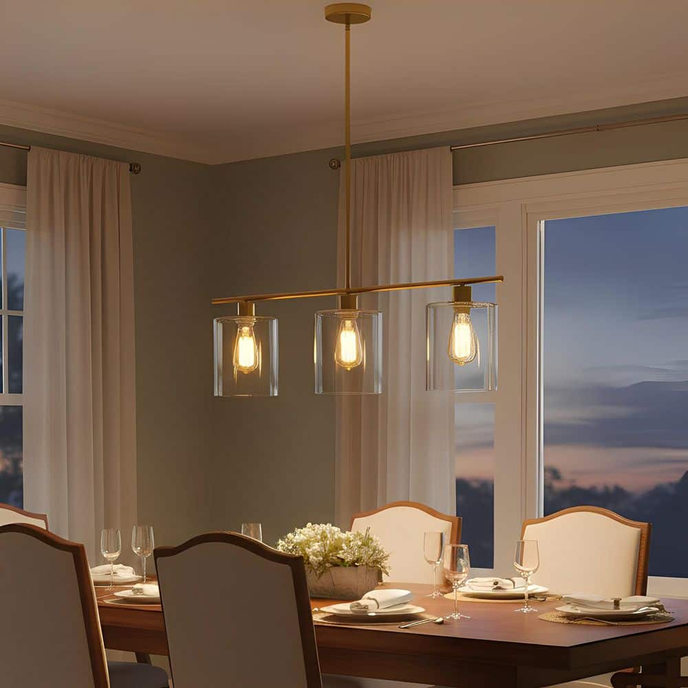 3-Light Gold Modern Kitchen Island Pendant Light Fixtures, Linear Chandelier Hanging Light with Clear Glass Shade price history on PriceWatchPro