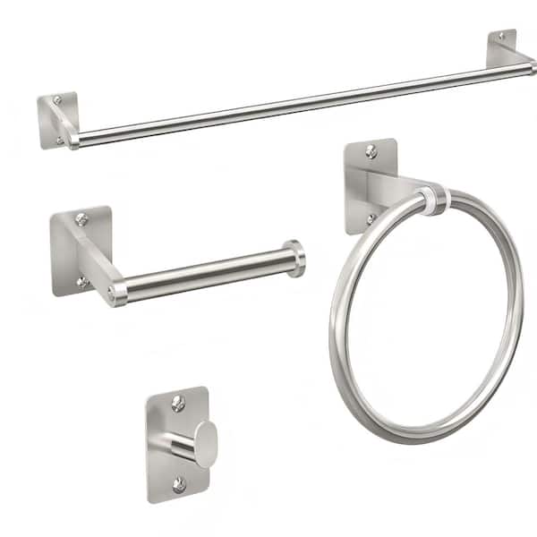 24 in. W x 3 in. D Decorative Wall Shelf  Brushed Nickel 4-Piece Bathroom Hardware Set