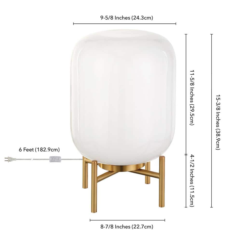 Edison 15.38" Brass Industrial Table Lamp with White Glass Globe
