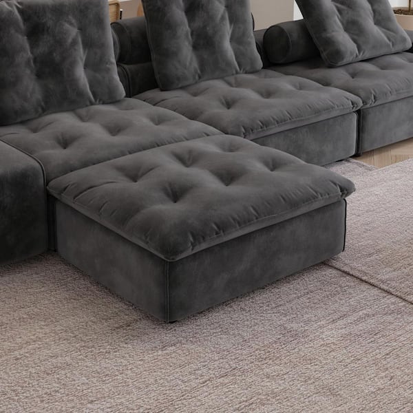Magic Home Miami 39 in. Modular Gray Frosted Velvet Ottoman for Living Room and Bed Room