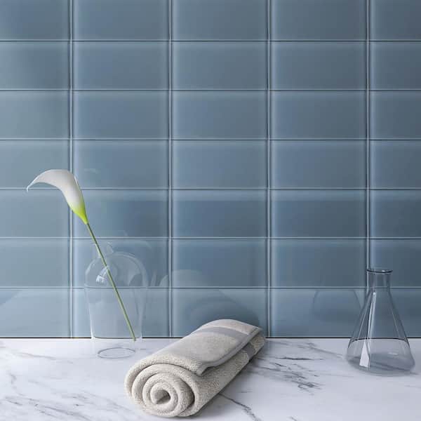 Crystile Gray 3 in. X 6 in. Glossy Glass Subway Tile (10 sq. ft./Case)