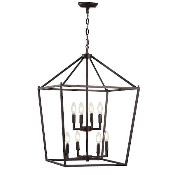 Pagoda 20 in. 8-Bulb Oil Rubbed Bronze Lantern Metal LED Pendant