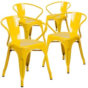 Stackable Metal Outdoor Dining Chair in Yellow (Set of 4)
