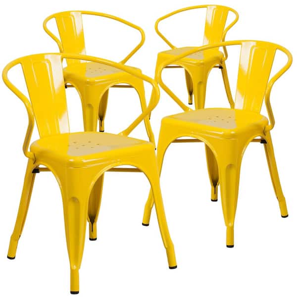Carnegy Avenue Stackable Metal Outdoor Dining Chair in Yellow (Set of 4)