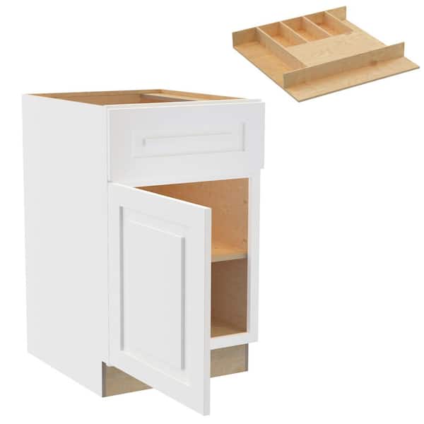 Home Decorators Collection Grayson 21 in. W x 24 in. D x 34.5 in. H Assembled Plywood Base Kitchen Cabinet in Pacific White with Cutlery LH