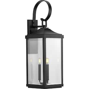 Gibbes Street Collection 3-Light Textured Black Clear Beveled Glass New Traditional Outdoor Large Wall Lantern Light