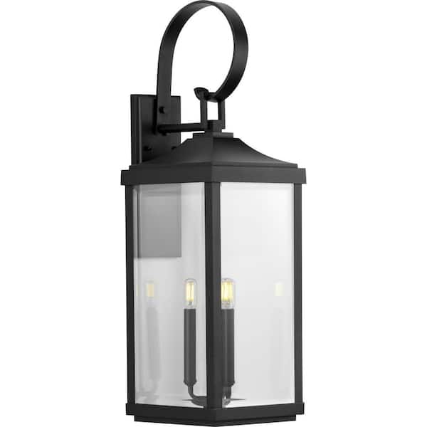 Progress Lighting Gibbes Street Collection 3-Light Textured Black Clear Beveled Glass New Traditional Outdoor Large Wall Lantern Light