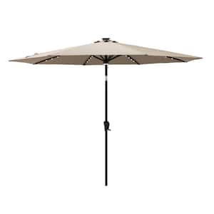 9 ft. Aluminum Market Solar Tilt Patio Umbrella with LED Lights in Taupe Solution Dyed Polyester