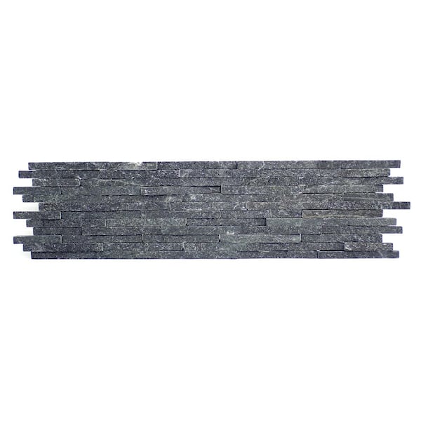 EMSER TILE Black Mini Stacked 6 in. x 24 in. Quartzite Slate Floor