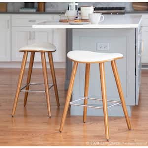 Saddle 26 in. Walnut and White Faux Leather Counter Stool (Set of 2)