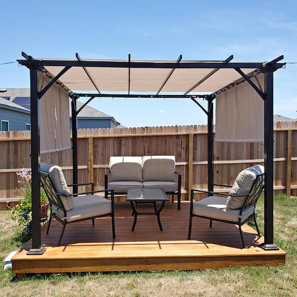 EAGLE PEAK Outdoor Gazebo Pergola 10 ft. x 10 ft. with Retractable Sun  Shade Canopy, Beige PERGOLA-100-BGE-HD - The Home Depot
