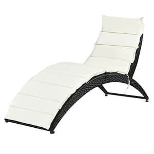 64 in. L Foldable Weather-Resistant PE Wicker Lounge Chair with Beige Cushion for Poolside, Patio, Backyard