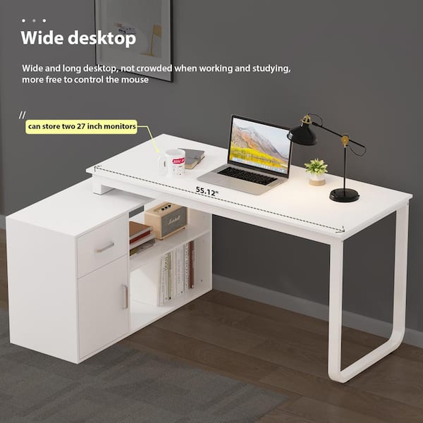 ALISENED 30" Small Computer Desk With Keyboard Tray Monitor Stand, Study Writing Desk With Storage Shelves, Modern Workstation For Small Spaces, Save Space, White - View #10