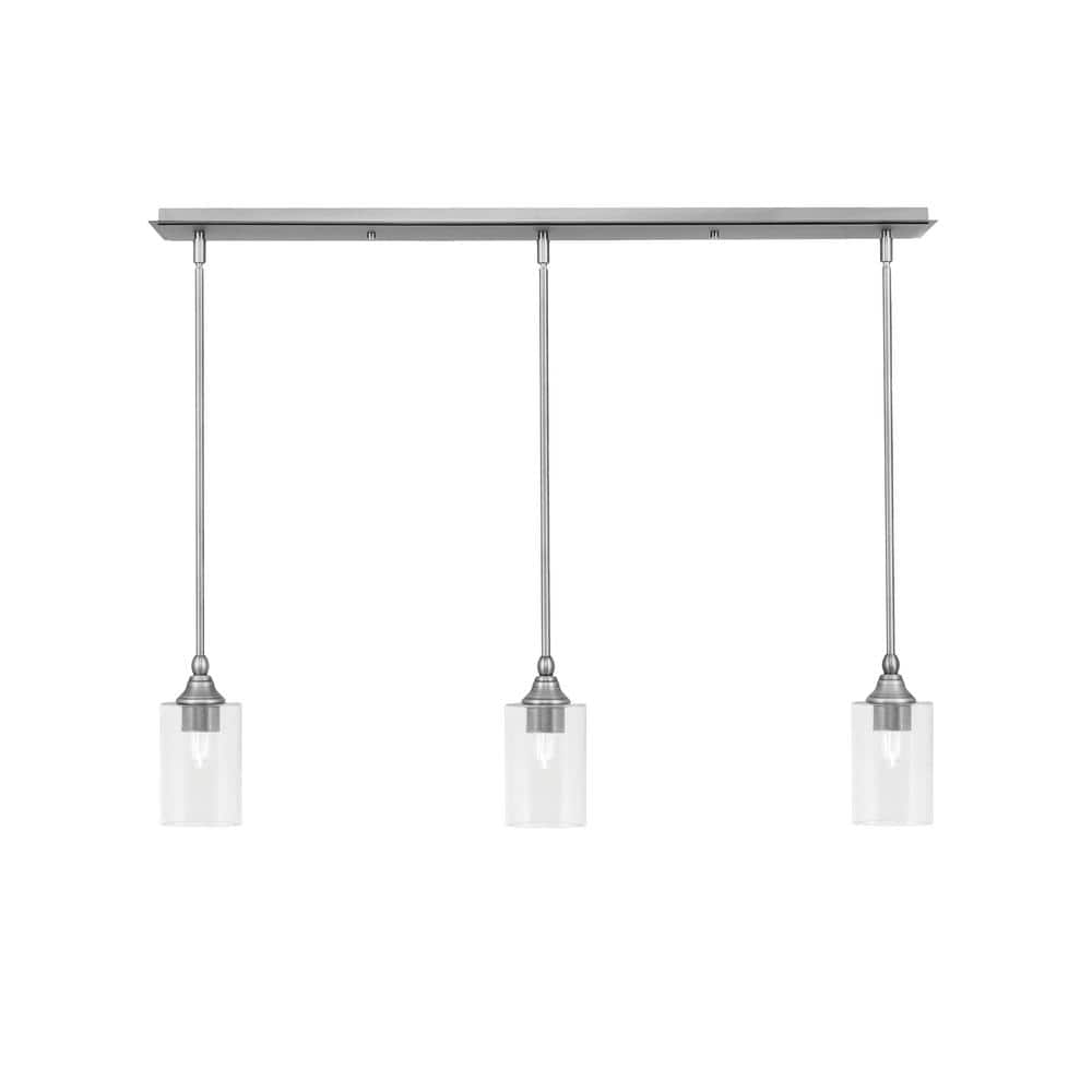 Livingston 100-Watt 3-Light Nickel Shaded Pendant Light with 4 in. Clear Bu