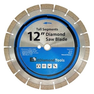 12 in. Concrete, Brick, Block, Segmented Rim, 15mm Segment Height, General Purpose Diamond Saw Blade, 1 in. /20 mm Arbor