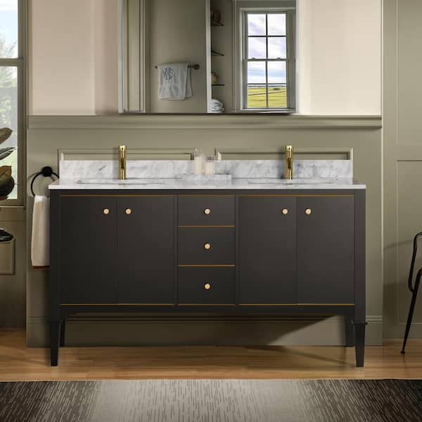 WOODBRIDGE Roma 61 in. W x 22 in. D Bath Vanity in Espresso with Marble Vanity top in Carrara White with White Basin