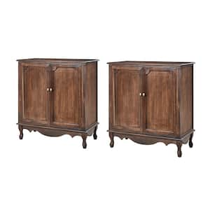 Elpenor Walnut 34 in. H 2-Door Accent Cabinet with Sloid Wood Legs Set of 2