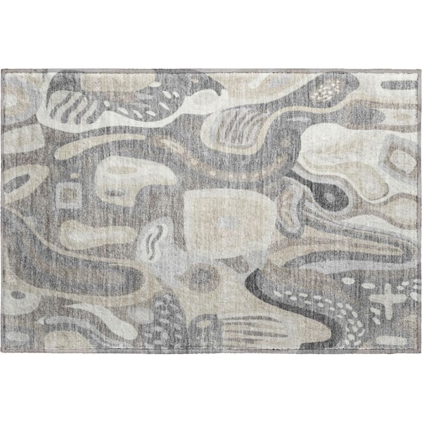Mayfield Premium Machine Washable Abstract AMF2488 Taupe 2 ft. x 3 ft. Accent Rug