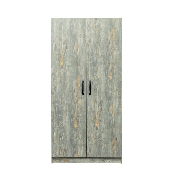 Kahomvis Gray Texture Bedroom Wooden High Armoire with 2 Doors (64.96 in. H X 31.5 in. W X 19.69 in. D)