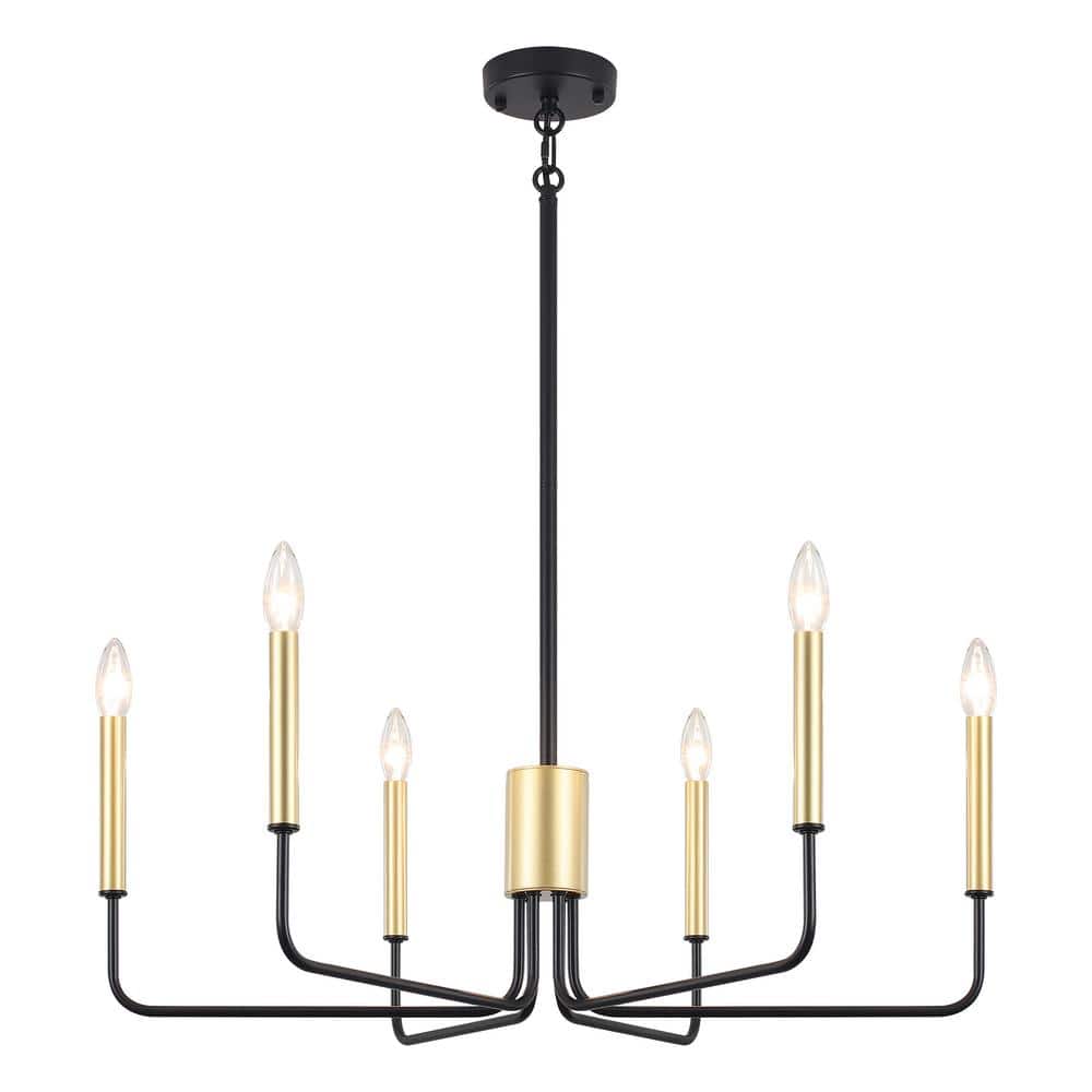 6-Light Black and Gold Height Adjustable Modern Linear Candlestick Chandeli