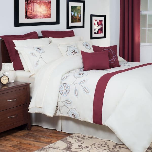 Lavish Home Olivia Red Embroidered 14-Piece King Comforter Set