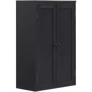 MDF Wall Storage Cabinet with Double Doors and Adjustable Shelf in Black