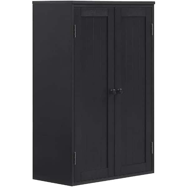 Tileon MDF Wall Storage Cabinet with Double Doors and Adjustable Shelf in Black