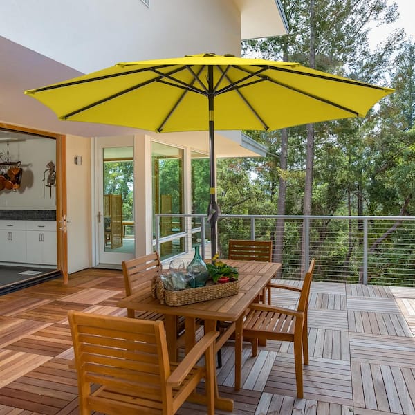 9 ft. Patio Umbrella Market Crank and Tilt Umbrellas, Table Umbrellas, UV-Resistant Canopy in Yellow