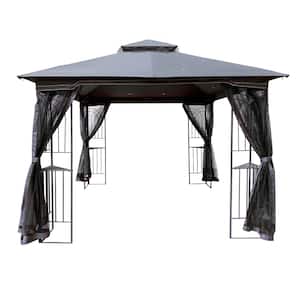 10 ft. x 10 ft. Gray Outdoor Patio Soft Top Steel Gazebo with Mosquito Net