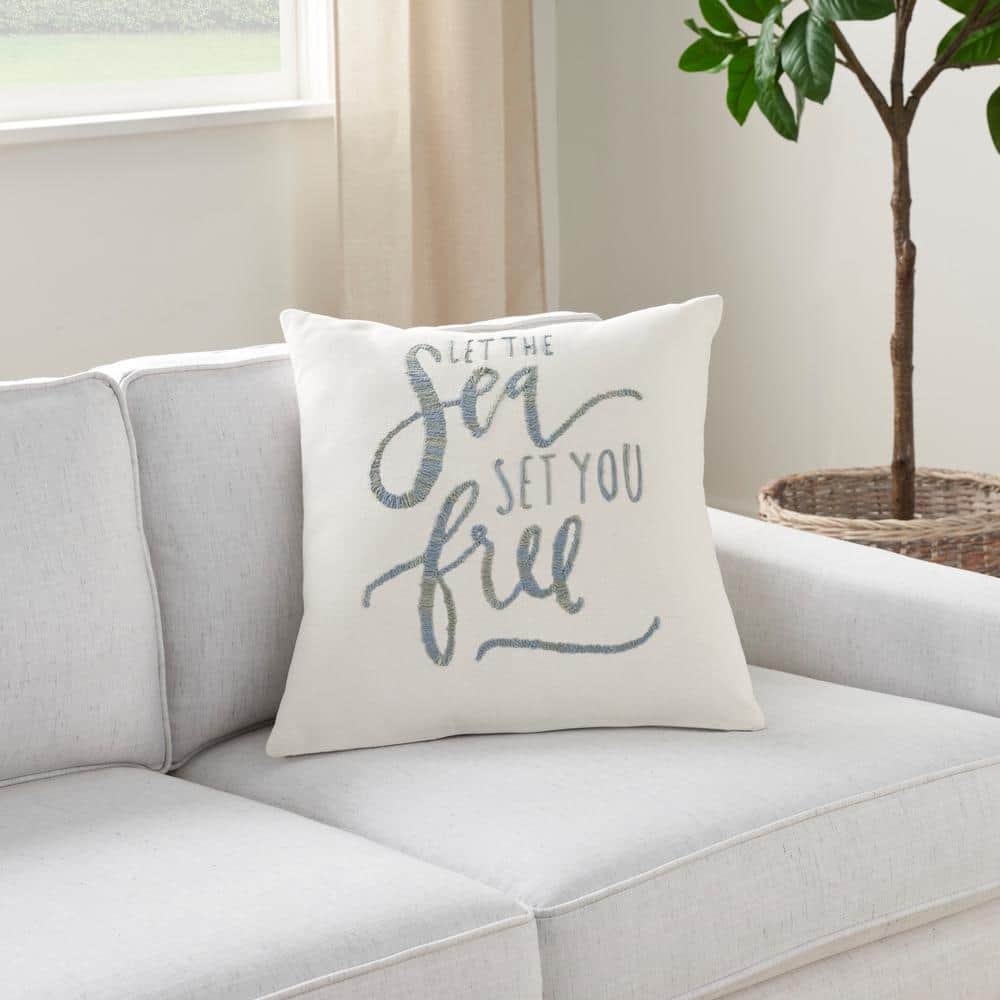 White Cotton Embroidered Coastal Euro Pillow Cover