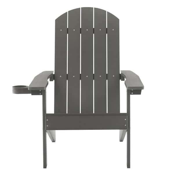 Wildaven Grey HIPS Plastic Weather Resistant Outdoor Adirondack Chair with Cup Holder
