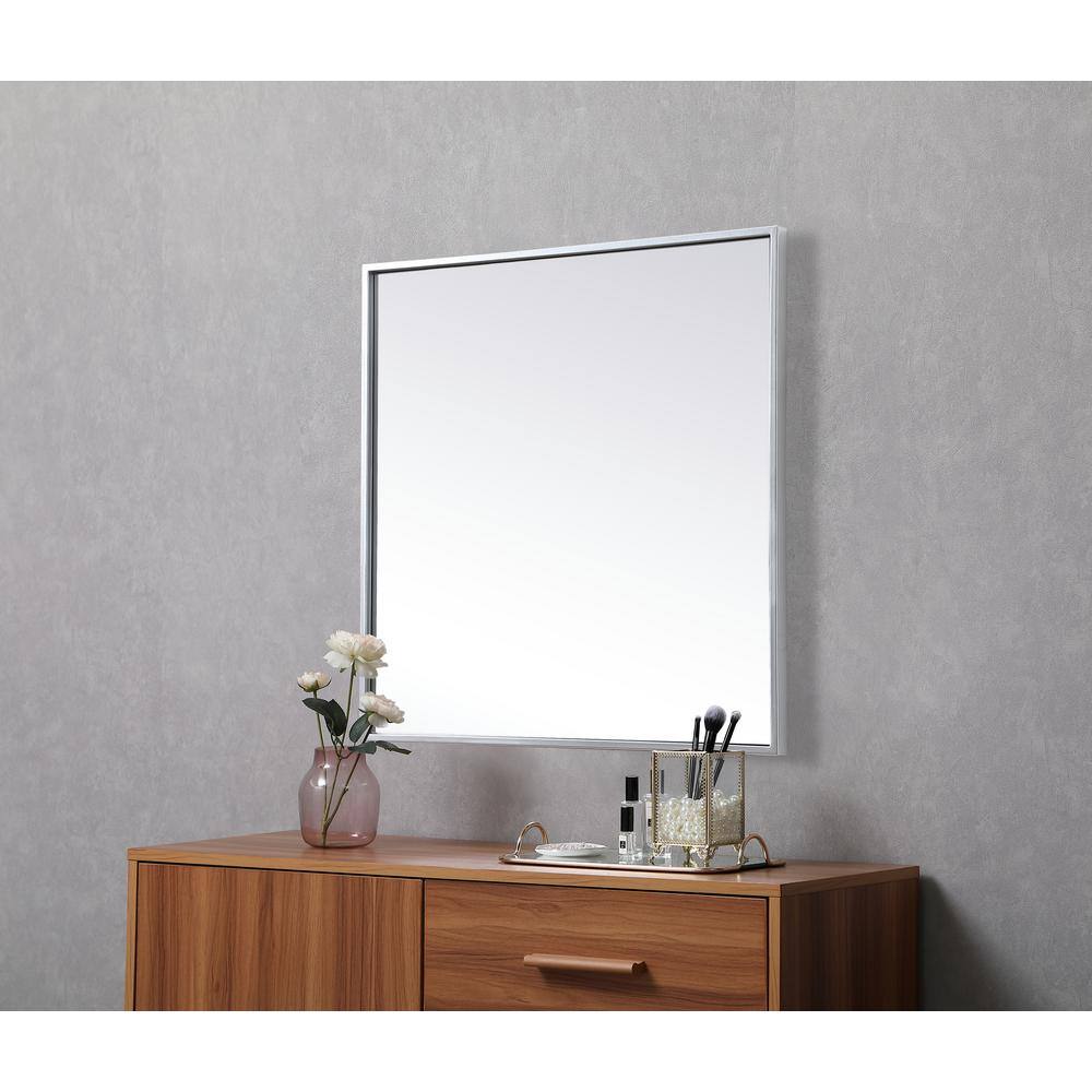 Modern Silver Metal Frame Square Bathroom Mirror 24 inch