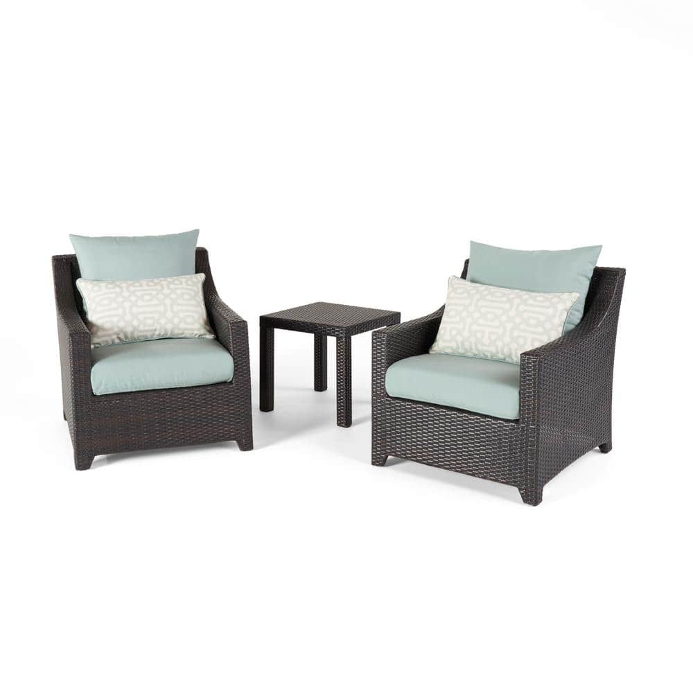 RST BRANDS Deco 3-Piece Aluminum All-Weather Wicker Patio Club Chairs and Side Table Seating Set with Spa Blue Cushions -  OP-PECLB2T-SPA