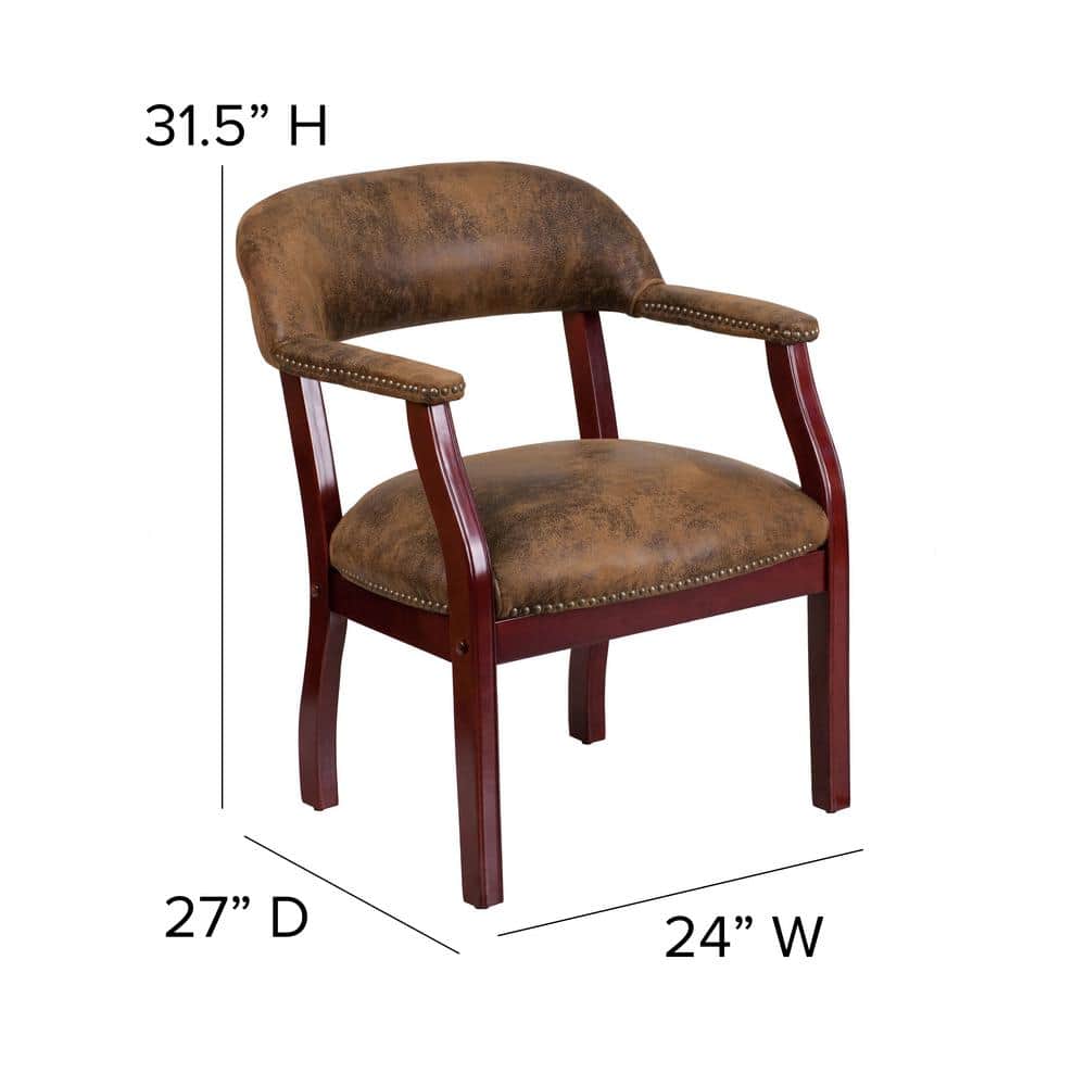 Elegant Bomber Jacket Brown Vinyl Conference Chair with Brass Accents