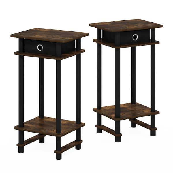 Furinno Turn-N-Tube Columbia Amber Pine/Black/Black Tall End Table with Bin (Set of 2)