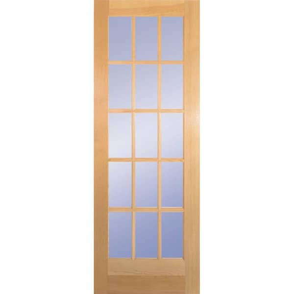 Builders Choice 28 in. x 80 in. 28 in. Clear Pine 15-Lite French Interior Door Slab