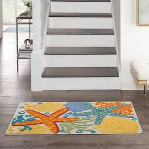 Aloha Multicolor 3 ft. x 4 ft. Nautical Contemporary Indoor/Outdoor Patio Kitchen Area Rug