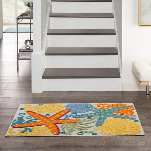 Aloha Multicolor doormat 3 ft. x 4 ft. Nautical Contemporary Indoor/Outdoor Patio Kitchen Area Rug