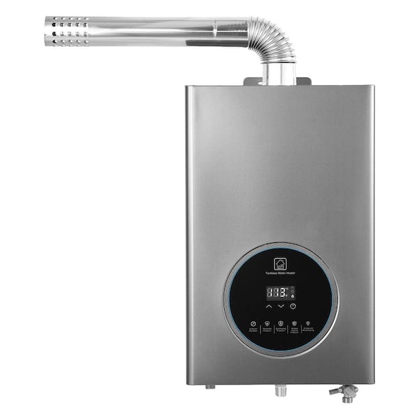 SKYSHALO Gas Tankless Water Heater, 4.3 Gal. 100000 BTU, Instant Hot Water, Smart Control, LED Display, Silver Gray