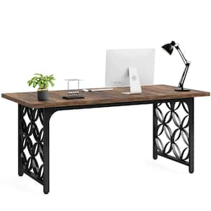 Capen 63 in. Rectangular Brown and Black Engineered Wood Executive Computer Desk with Heavy Duty Frame for Home Office